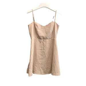 Superdown Beige Pinstripe Sleeveless Mini Dress Adjustable Strap Small NWT